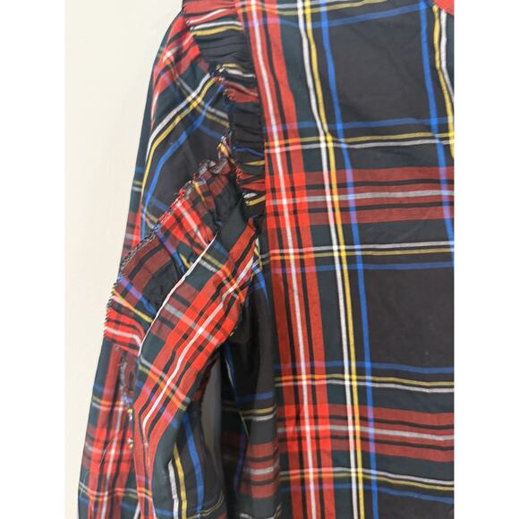 J Crew Women's Popover Shirt Top Sz XS Stewart Tartan Plaid Ruffle Classic - Picture 3 of 11